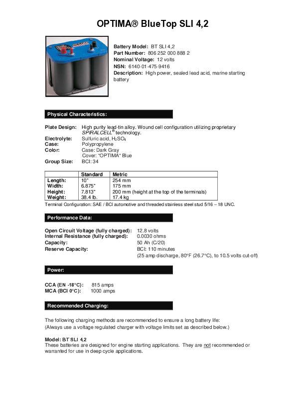 Batteria Optima blu BTSLi 4.2 50AH -  - Tutti i sport nautici