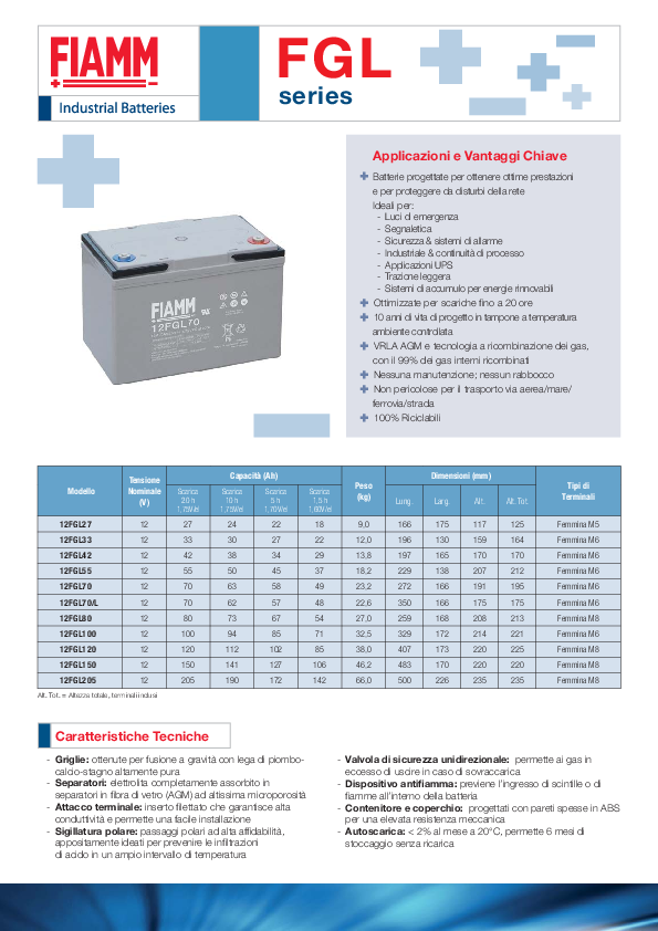 Fiamm FG2A007 - 12V 100 Ah  Batterie per avviamento e servizi - Batt