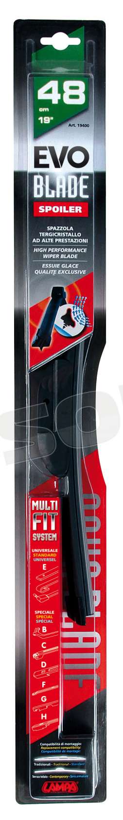 Lampa 19406 Evo-Blade – Spazzola Tergicristallo Ultrapiatta 48 Cm (19″), Con 6 Raccordi