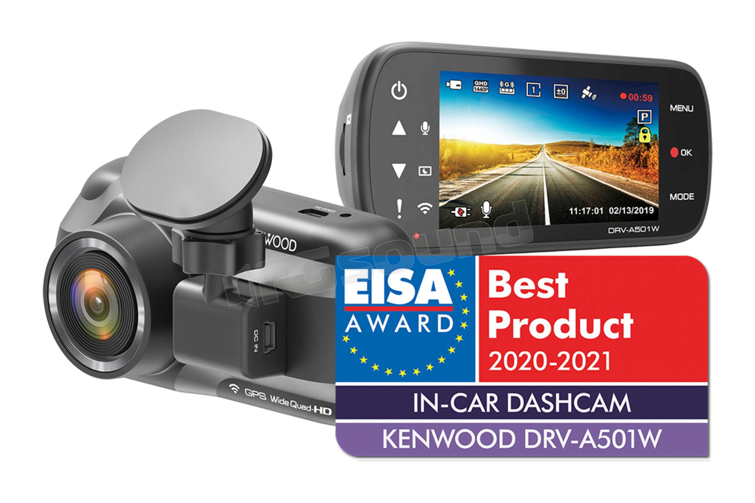 Kenwood DRVA501W Dash Cam Wide Quad HD con wireless LAN integrata + A