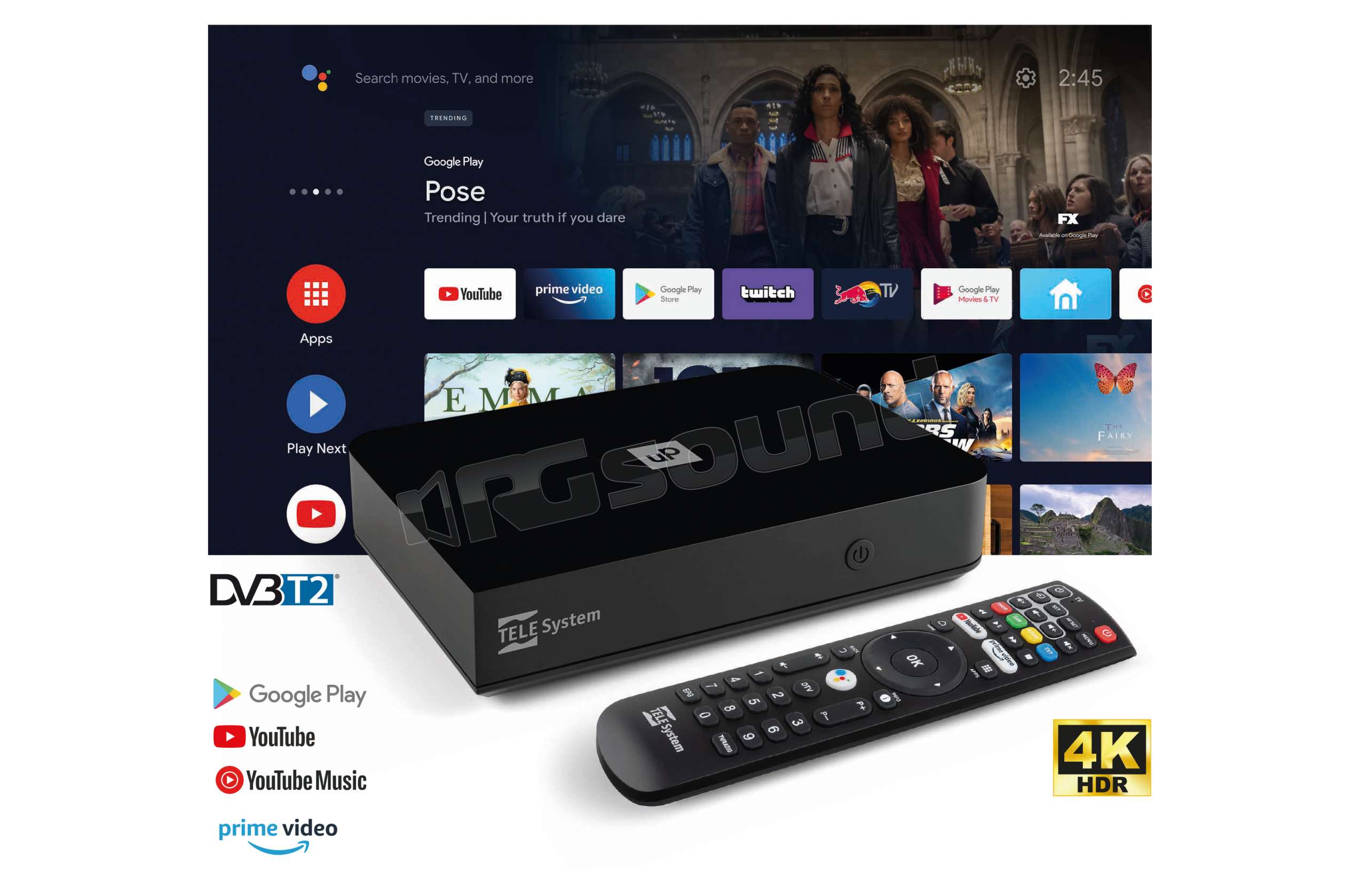 TeleSystem UP T2 4K nuovo decoder DVB T2 con funzioni Smart Tv e Googl